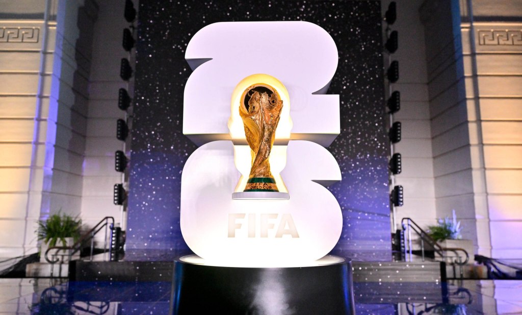 LOS ANGELES, UNITED STATES - MAY 17: A view of the FIFA World Cup Winner's Trophy during the FIFA World Cup 26 Official Brand Launch at the Griffith Observatory on May 17, 2023 in Los Angeles, United States.
(Photo by Harold Cunningham/FIFA)